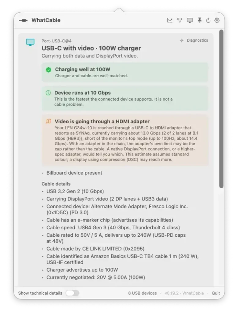 告别“盲盒”线材:WhatCable 一键识别 USB-C 真实规格,揪出充电与传输瓶颈 插图 告别“盲盒”线材:WhatCable 一键识别 USB-C 真实规格,揪出充电与传输瓶颈 插图