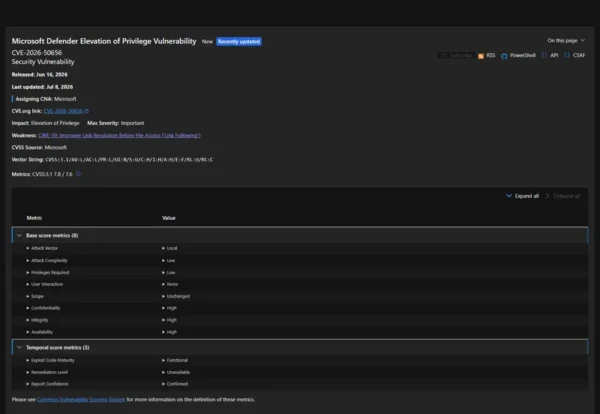微软紧急修复 Defender “RoguePlanet” 零日漏洞:攻击者可获 SYSTEM 权限缩略图 微软紧急修复 Defender “RoguePlanet” 零日漏洞:攻击者可获 SYSTEM 权限