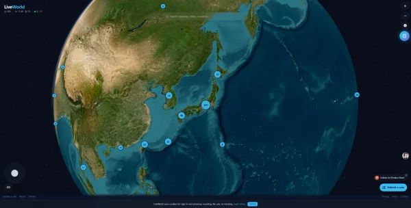 LiveWorld：交互式地球网页，点一下就能直达全球各地YouTube实时直播