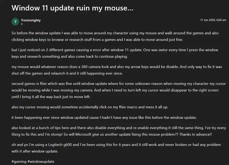 微软确认 Windows 11 游戏鼠标输入卡顿 Bug，KB5127648 补丁修复，并非鼠标 / 驱动硬件问题插图1