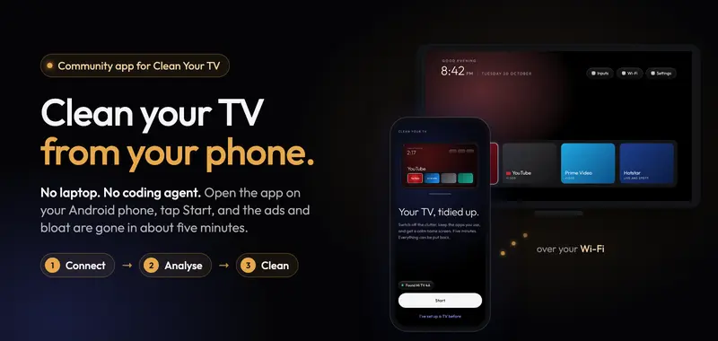 CleanYourTV APP:第三方CleanYourTV配套手机应用,支持通过 Wi-Fi 一键清理电视系统广告与杂乱内容插图 CleanYourTV APP:第三方CleanYourTV配套手机应用,支持通过 Wi-Fi 一键清理电视系统广告与杂乱内容插图